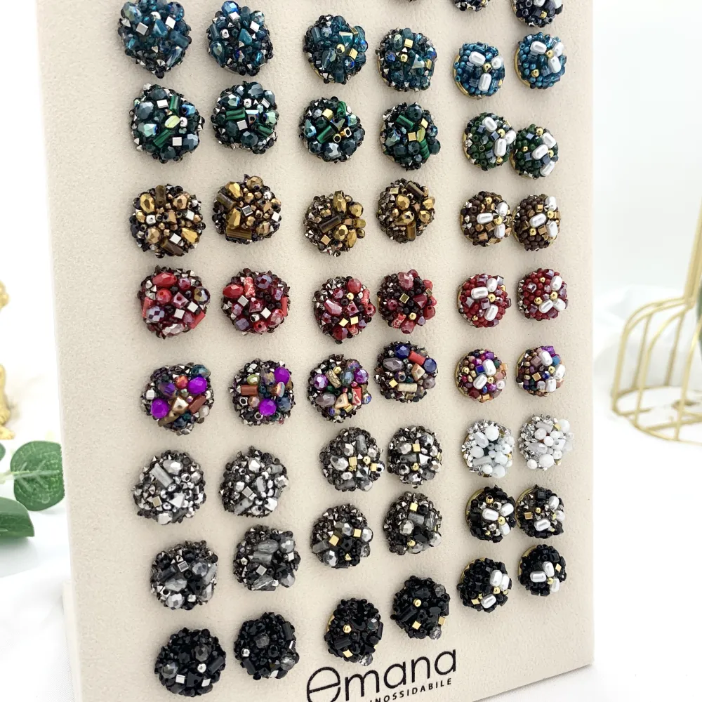 Bottone con Cristalli-36Paia Orecchini a Lobo in Acciaio - OPA-732-124