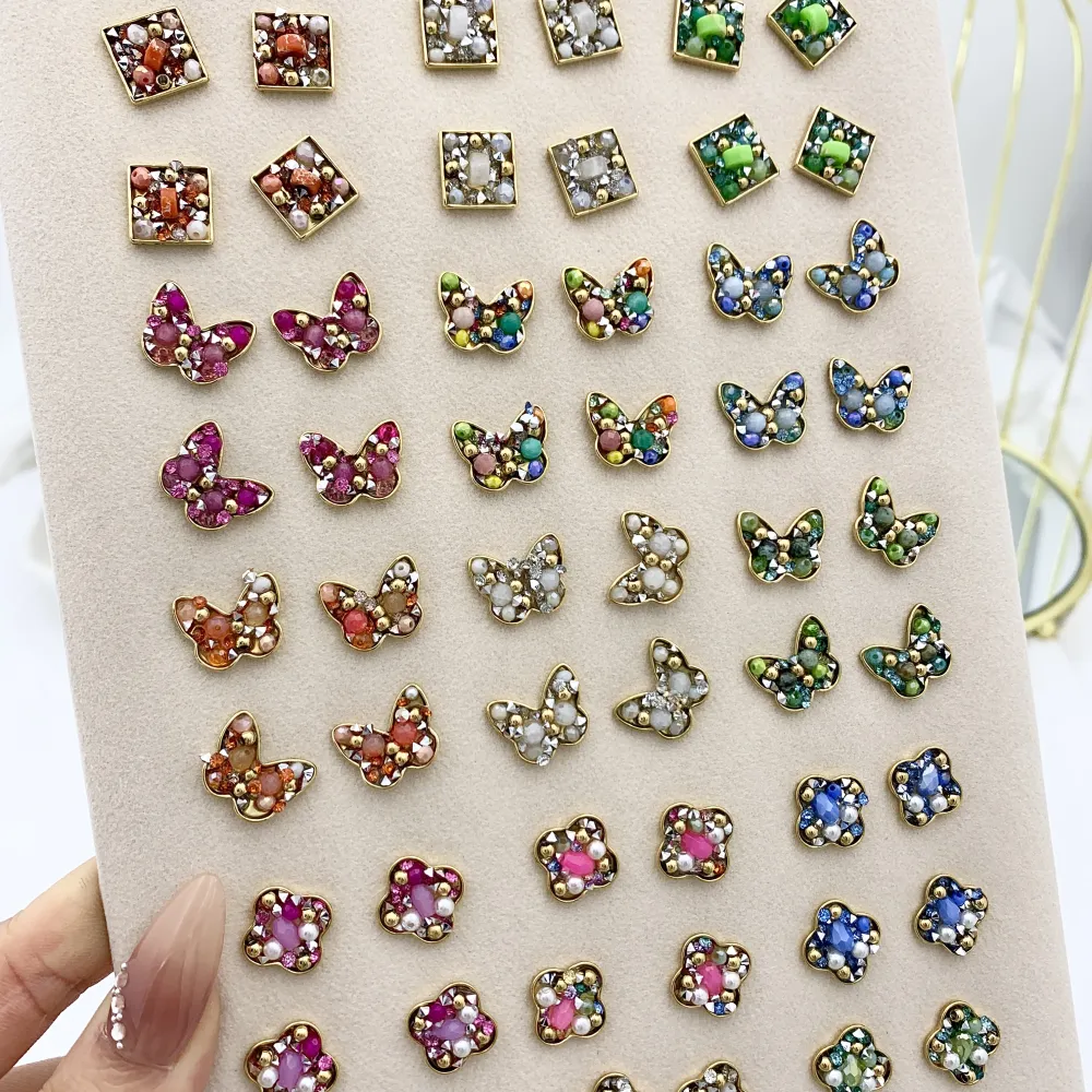 Quadrato Farfalla Quadrifoglio-36 Paia Orecchini a Lobo in Acciaio - OPA-732-204