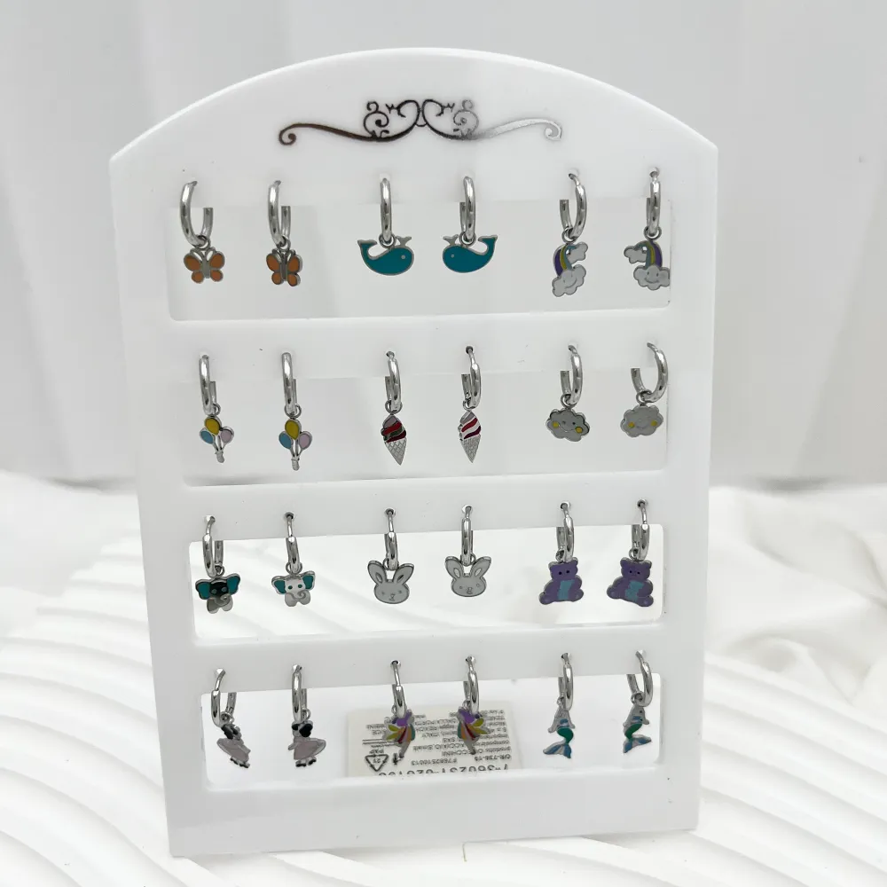 Cerchio con Pendenti Smaltati Favola-12Paia Orecchini in Acciaio - OPA-736-19