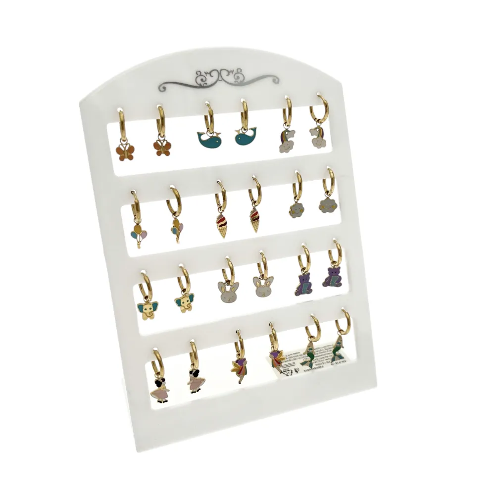 Cerchio con Pendenti Smaltati Favola-12Paia Orecchini in Acciaio - OPA-736-19