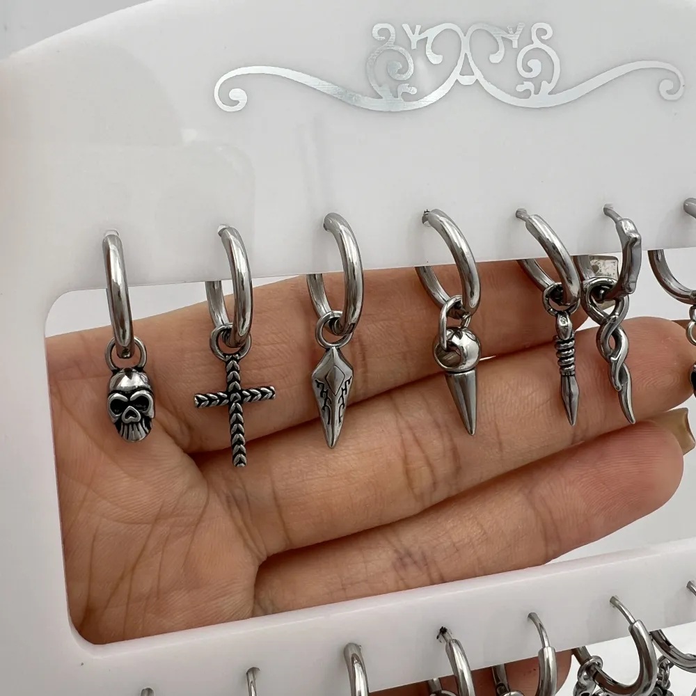 Cerchio con ciondolo-12Paia Orecchini in Acciaio - OPA-751-02