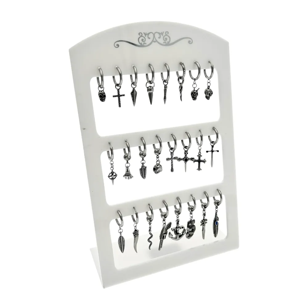 Cerchio con ciondolo-12Paia Orecchini in Acciaio - OPA-751-02