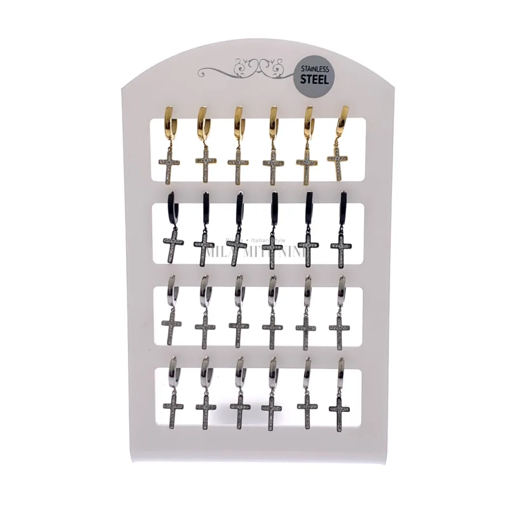 Croce con Strass-Orecchini Cerchio 2x9 in Acciaio - OPAA-450-336 2x9mm