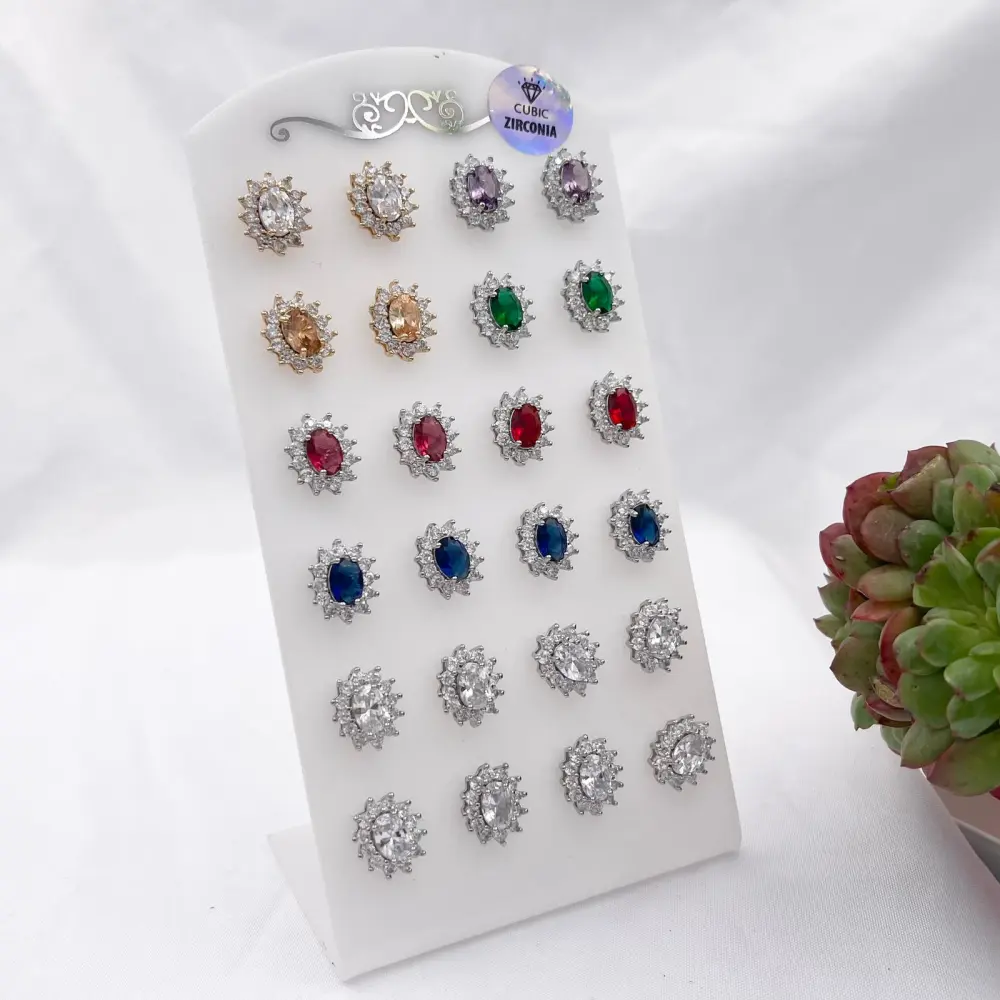 Ovale Colorato-12Paia Orecchini con Zirconia - OPM103-01