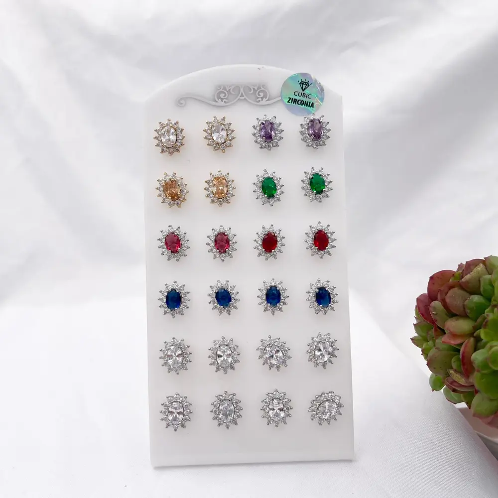 Ovale Colorato-12Paia Orecchini con Zirconia - OPM103-01