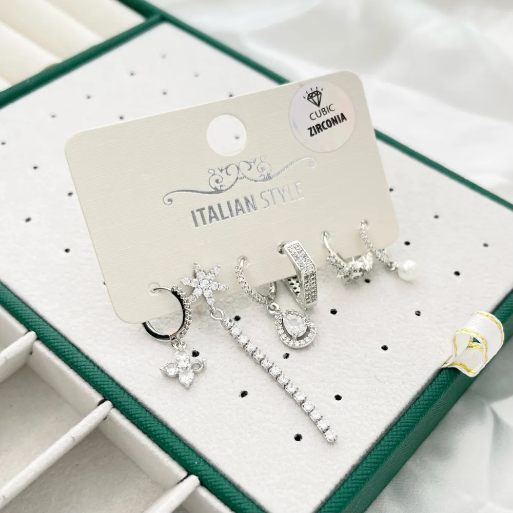 Fiore-Set 6Pz Orecchini con Zirconia - OPM-109-L26