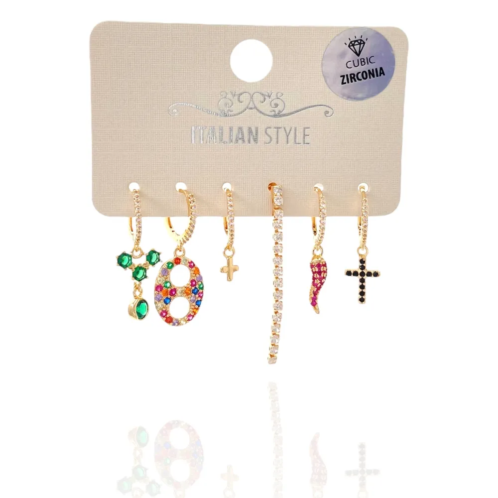 Croce Cornino-Set 6Pz Orecchini con Zirconia - OPM-109-L31