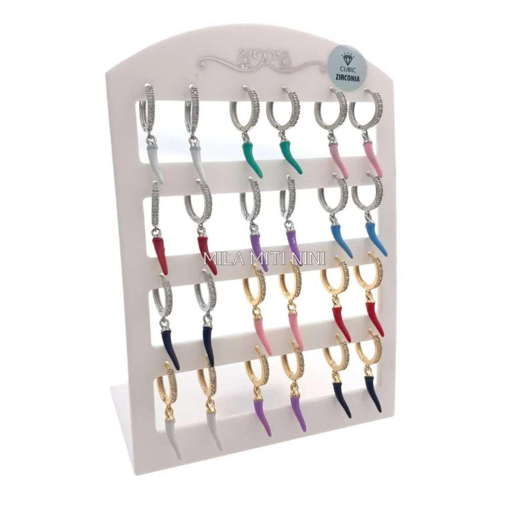 OPM109-Q4-Cerchio con Cornino-12 Paia Orecchini in Acciaio - OPM109-Q4-Cerchio con Cornino-12 Paia Orecchini