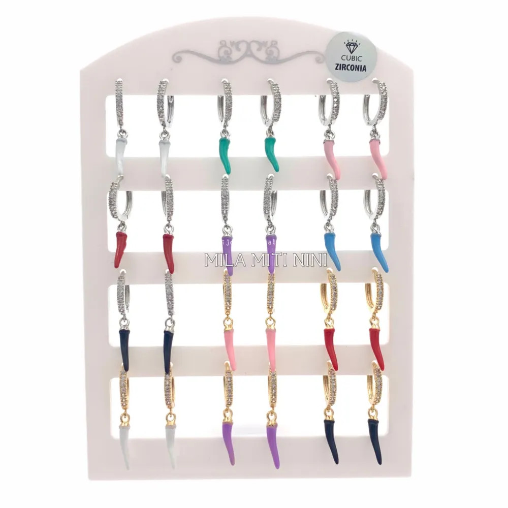 OPM109-Q4-Cerchio con Cornino-12 Paia Orecchini in Acciaio - OPM109-Q4-Cerchio con Cornino-12 Paia Orecchini