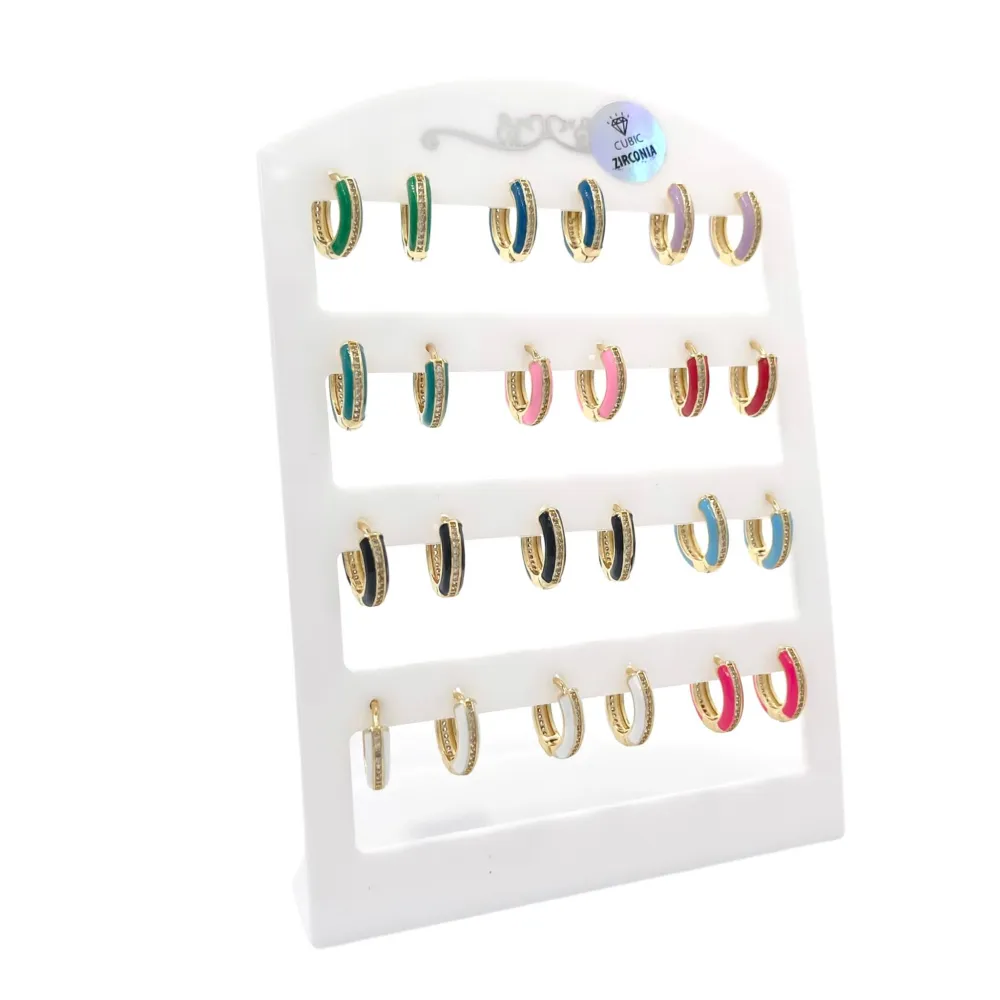 Cerchio Colorato con Strass-12 Paia Orecchini con Zirconia - OPM-426-56A