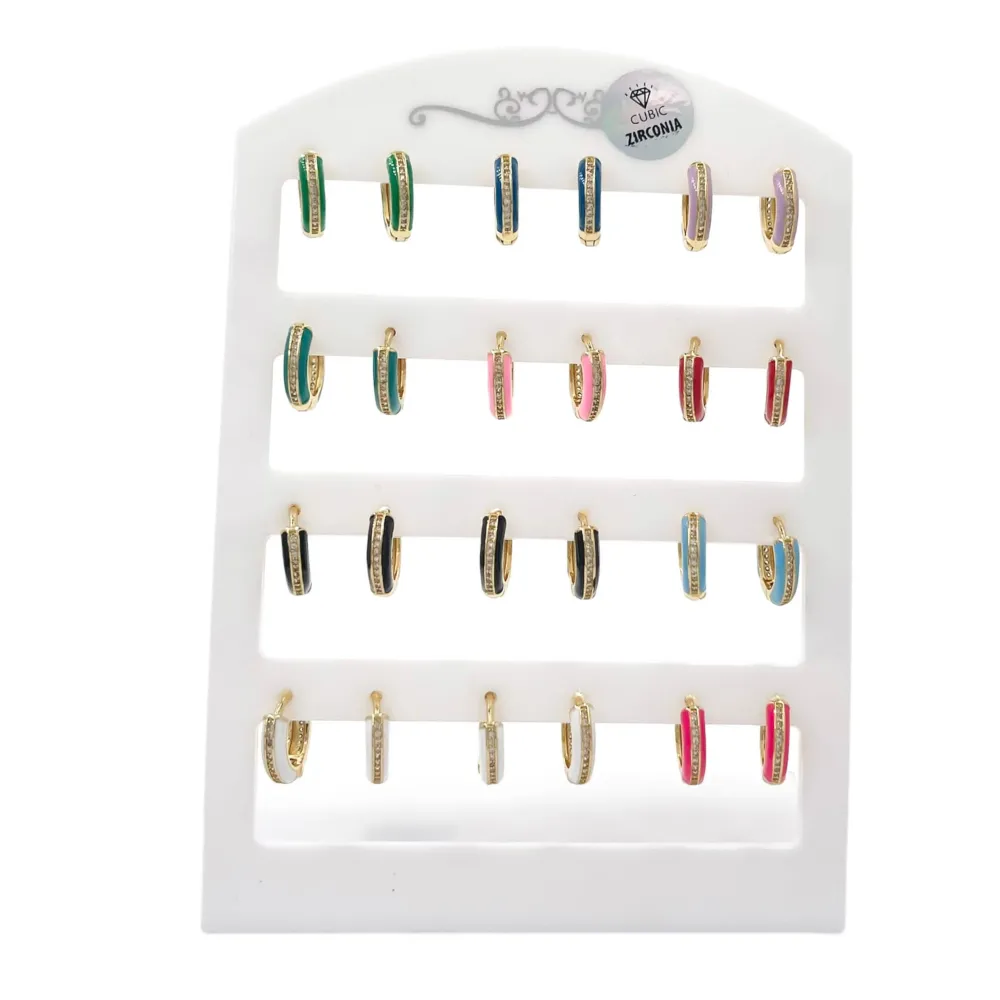 Cerchio Colorato con Strass-12 Paia Orecchini con Zirconia - OPM-426-56A