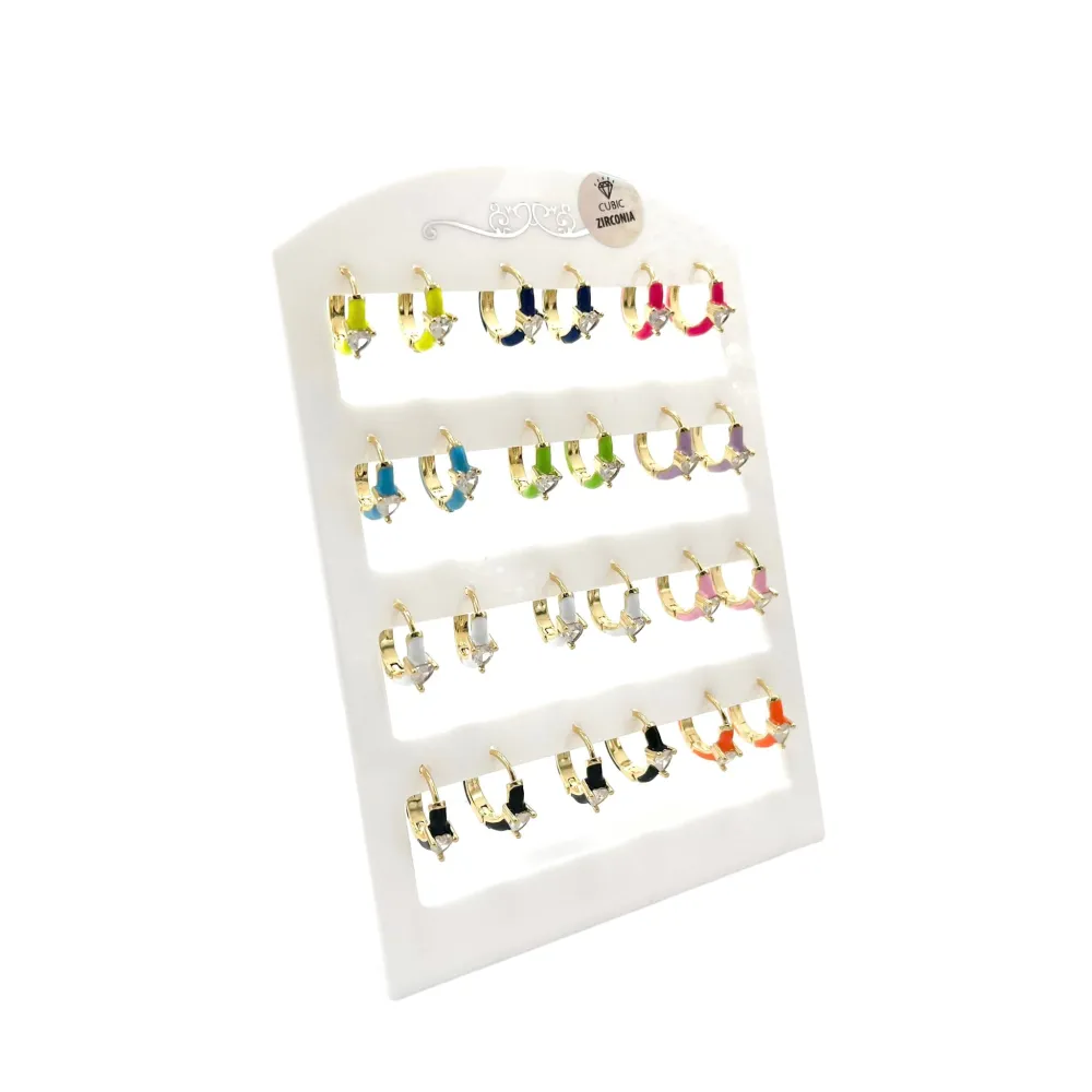 Cerchio Colorato Scuro con Cuore-12 Paia Orecchini con Zirconia - OPM-426-57