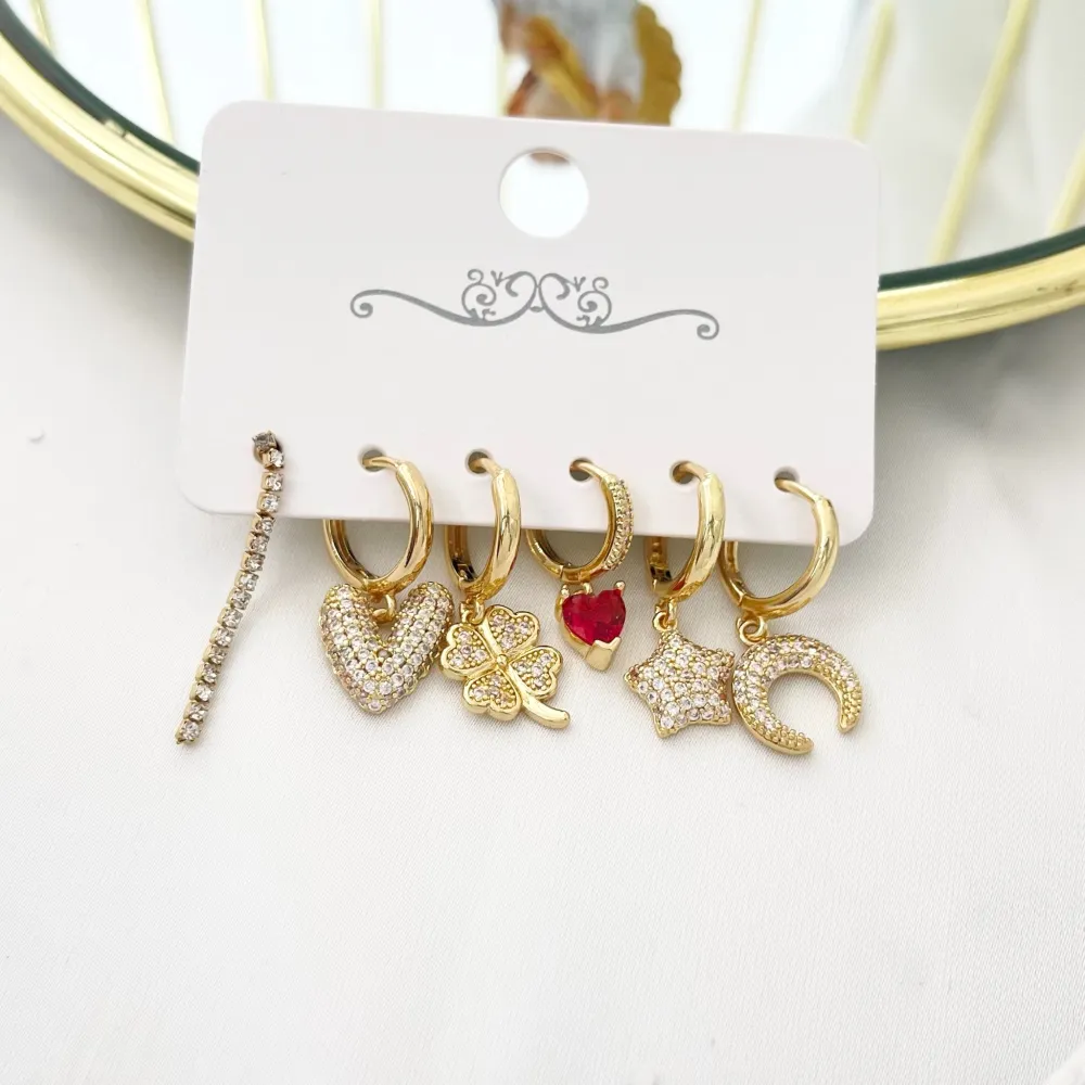 Cuore Quadrifoglio Stella-Set 6pz Orecchini - OPM-520-L41