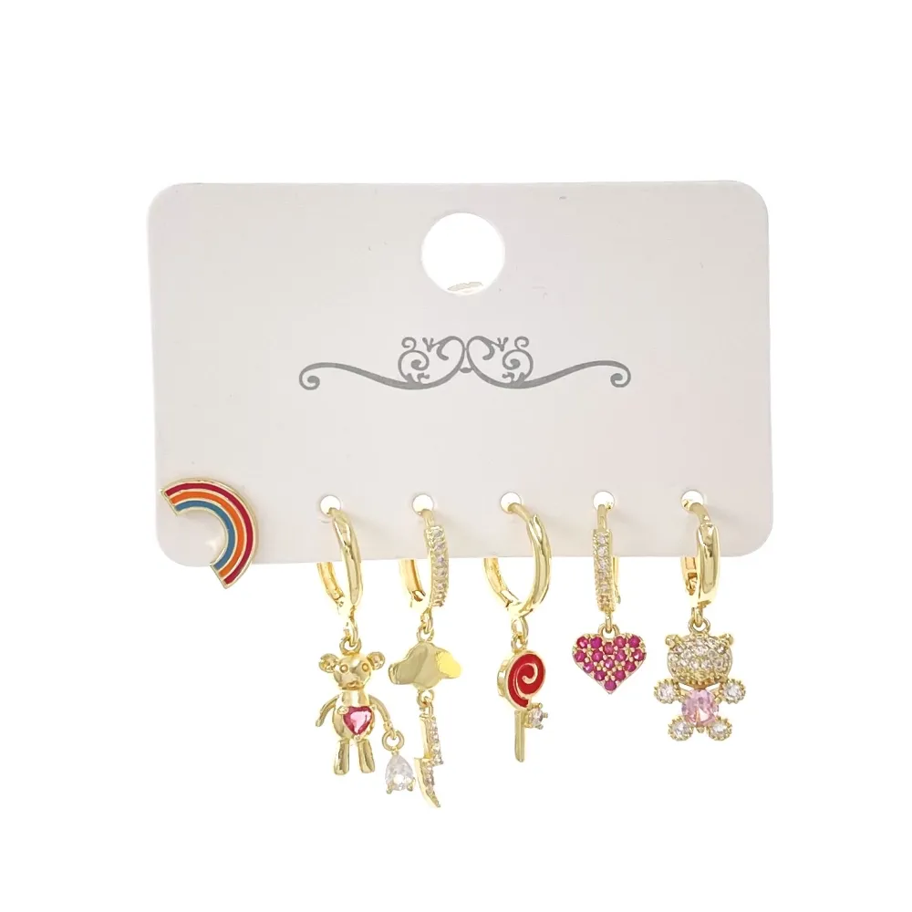 Orsetto-Set 6pz Orecchini in ottone - OPM-520-L43