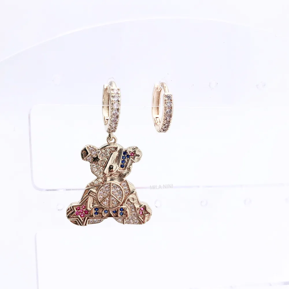 Orecchini zirconia - Orso colorato 5683  -Orecchini cerchio zirconia