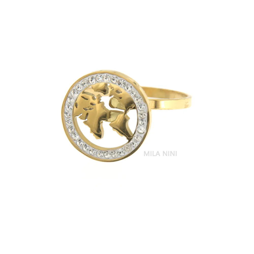 SAAR Mondo - Anello Regolabile Acciaio Strass - SAAR Mondo - Anello Regolabile Acciaio Strass