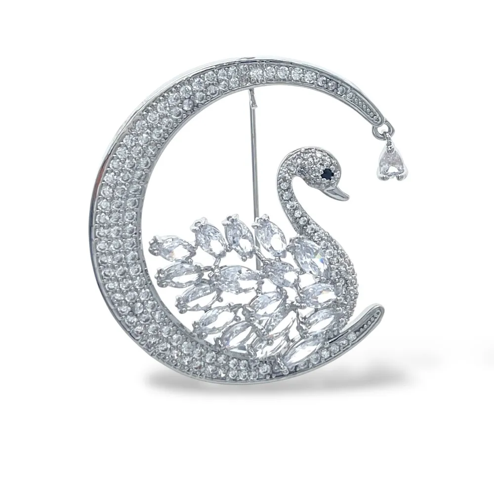 Cigno sulla Luna-Spilla con Zirconia - SPM-506-283