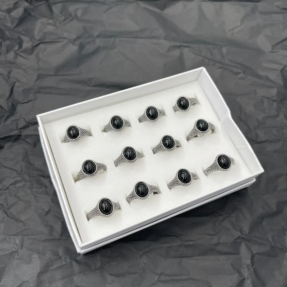 Pietra Nera-Anello in Acciaio con Misure - AAM-518-230