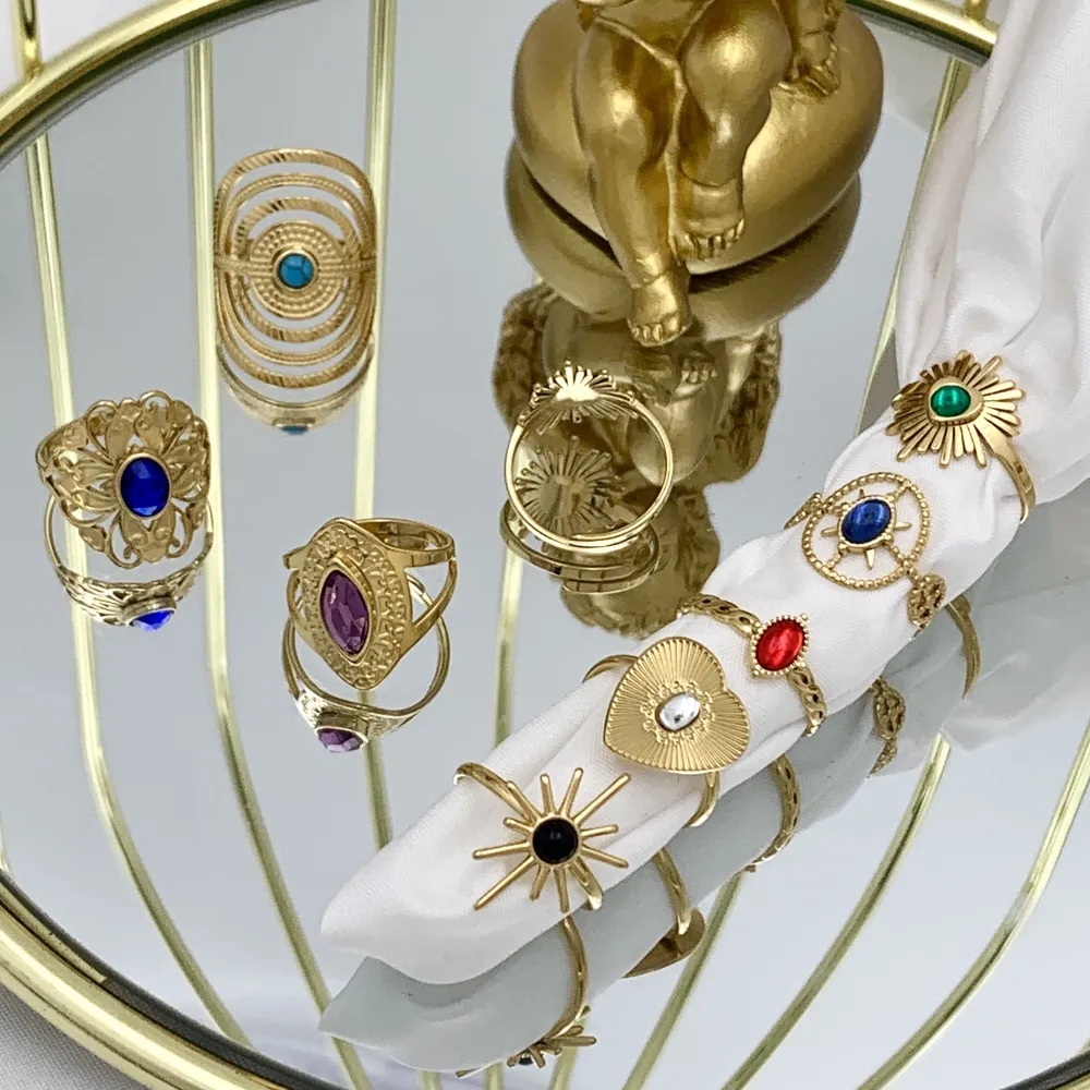 Mix Modelli con Pietra-72Pz Anelli Regolabili in Acciaio - AAR-103-AA2064R