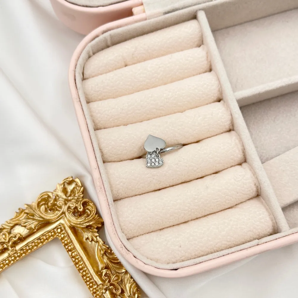 Doppio Cuore Pendente-Anello in Acciaio - AAR-103-AA2449R