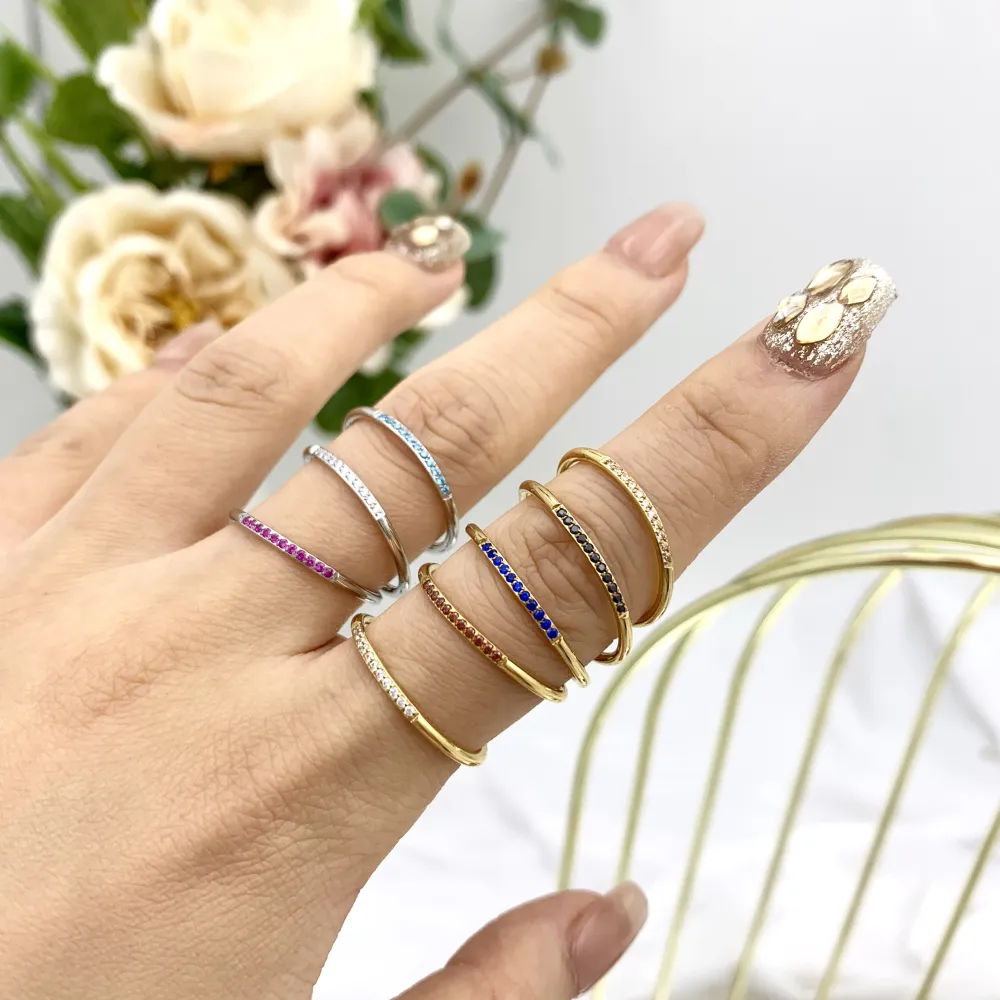 Mezza Fila Zirconia-36Pz Anelli Regolabili in Acciaio - AAR-103-AA2490