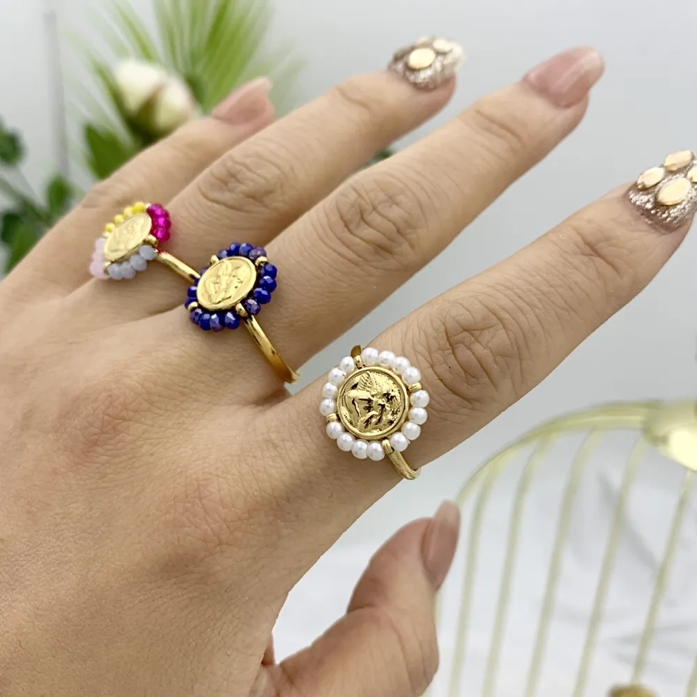 Angelo con Cristalli-36pz Anelli Regolabili in Acciaio - AAR-103-AA2711R