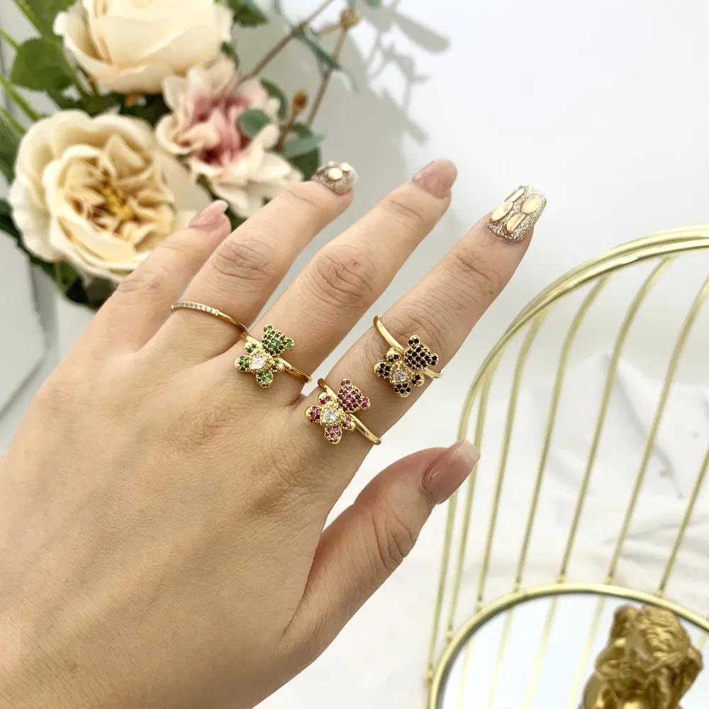 Orsetto Piccolo con Zirconia-36Pz Anelli Regolabili in Acciaio - AAR-103-AA2719R 12mm