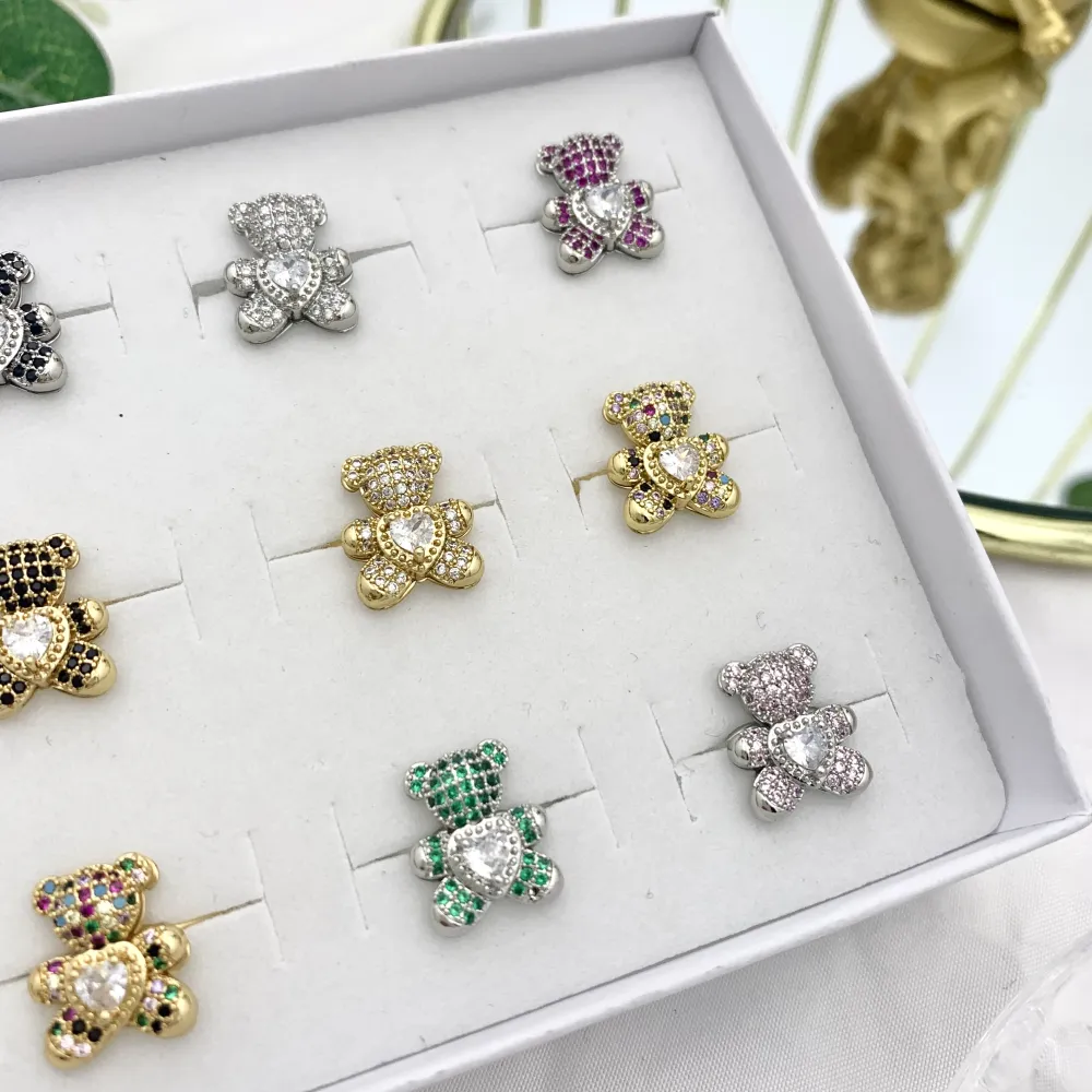 Orsetto Grande con Zirconia-12pz Anelli Regolabili in Acciaio - AAR-103-AA2719R 15mm