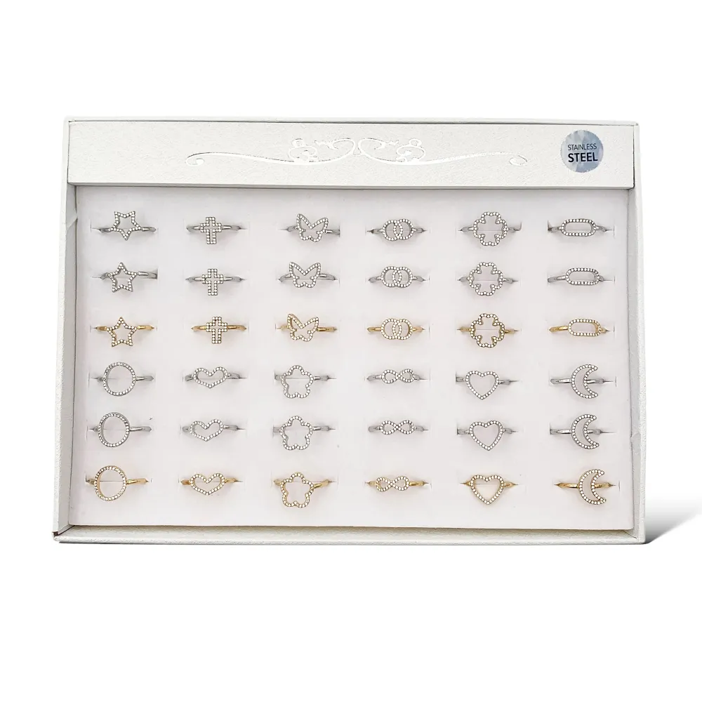 Mix Soggetti con Zirconia-36Pz Anelli Regolabili in Acciaio - AAR-103-AA2845-2856R