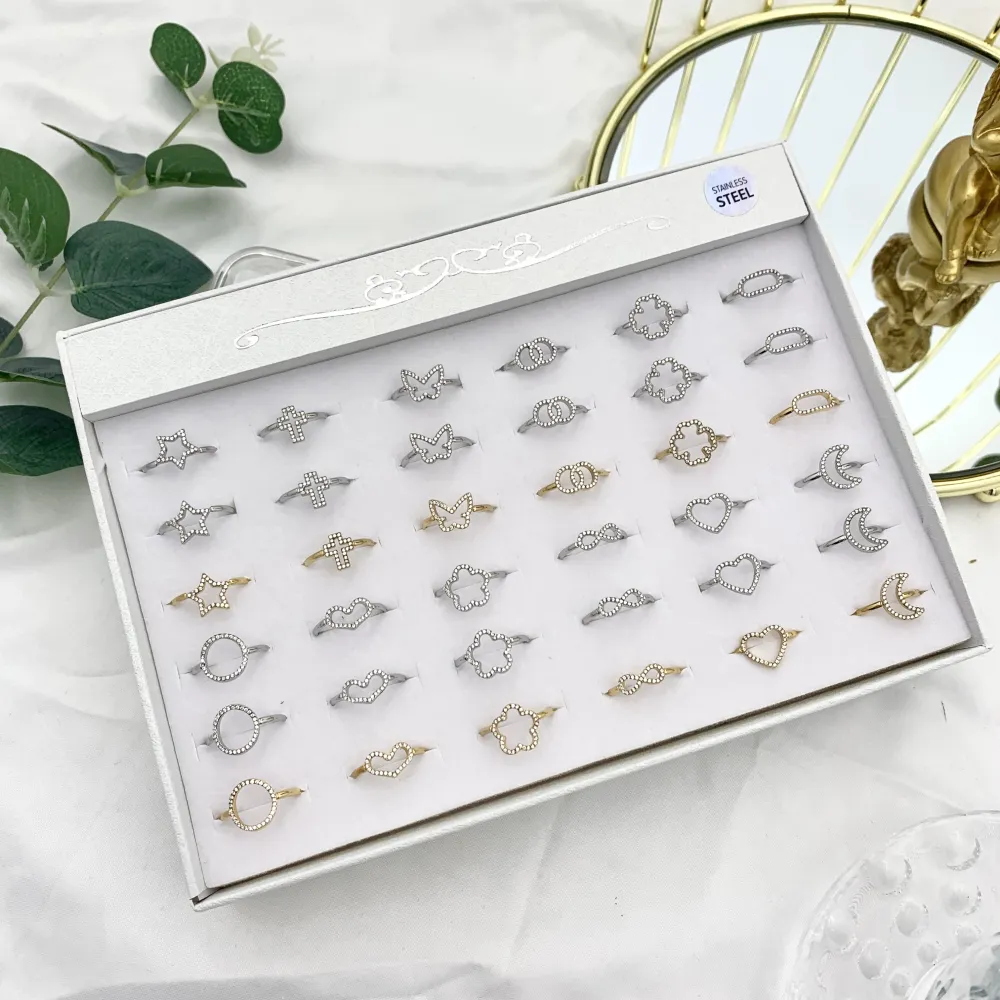 Mix Soggetti con Zirconia-36Pz Anelli Regolabili in Acciaio - AAR-103-AA2845-2856R