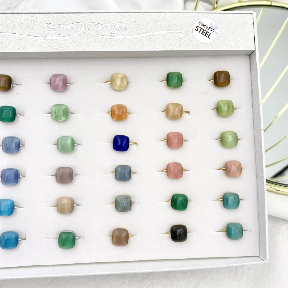 Pietra Quadrata Colorata-36pz Anelli in acciaio Regolabili - AAR-103-AA324R