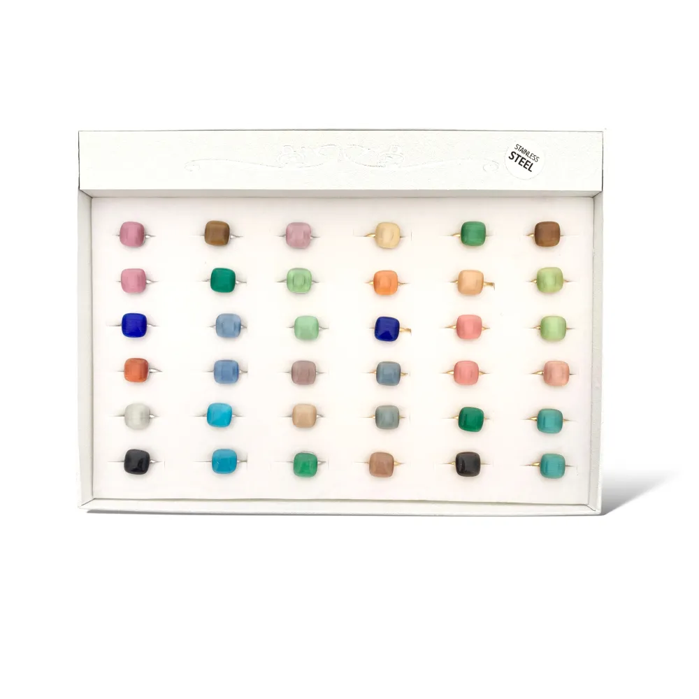 Pietra Quadrata Colorata-36pz Anelli in acciaio Regolabili - AAR-103-AA324R