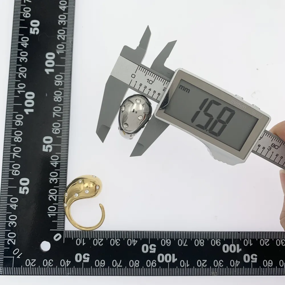 Goccia con Punti Luci-Anello Regolabile in Acciaio - AAR-103-AA3314R