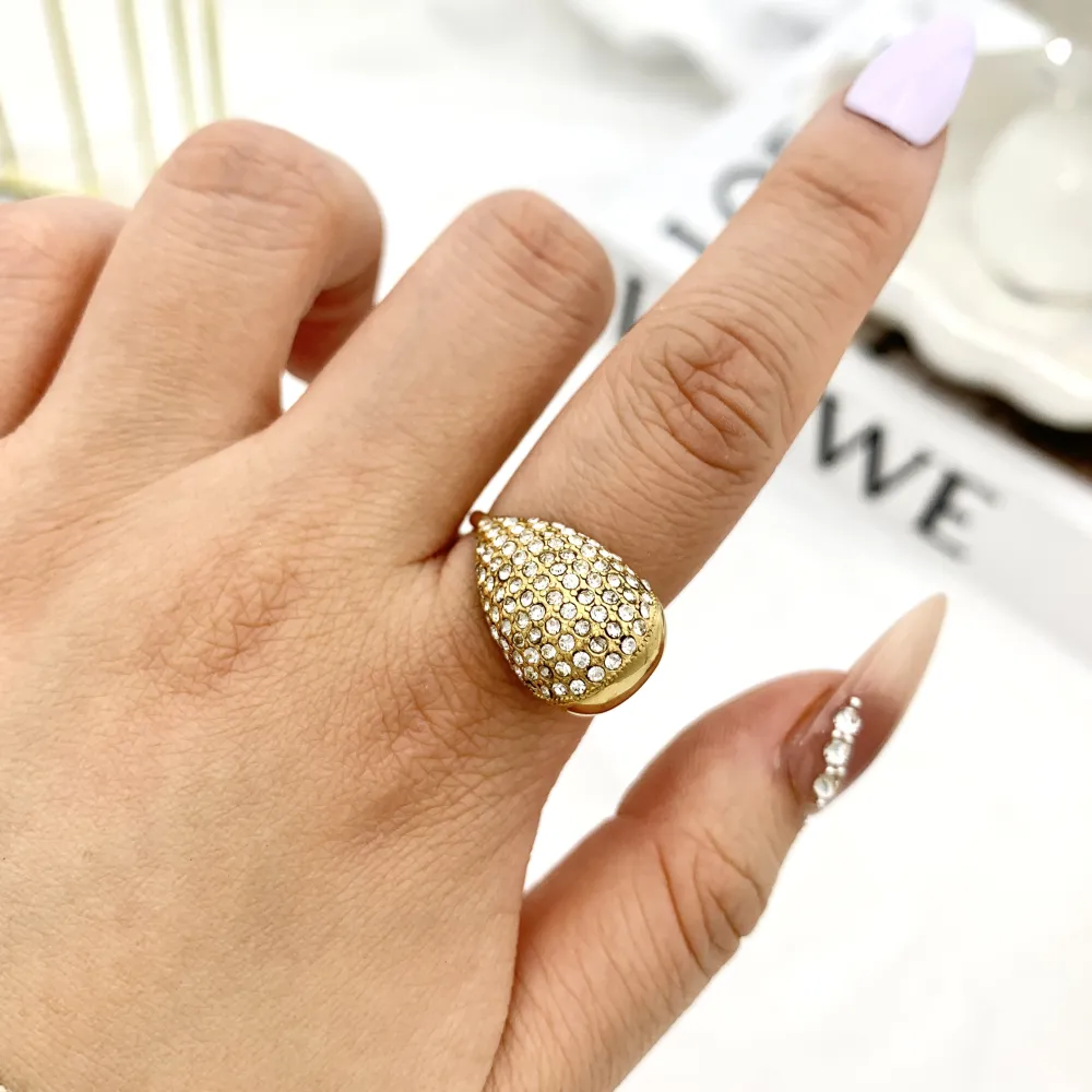 Goccia con Strass-Anello Regolabile in Acciaio - AAR-103-AA4026R