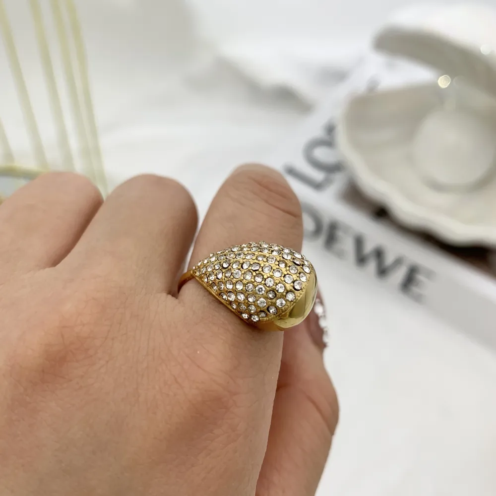 Goccia con Strass-Anello Regolabile in Acciaio - AAR-103-AA4026R