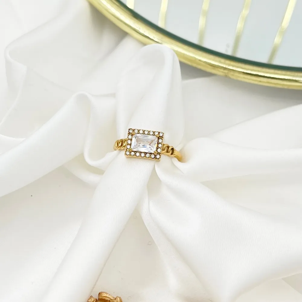 Pietra rettangolare  -Anello Regolabile in Acciaio - AAR-103-AA4251R