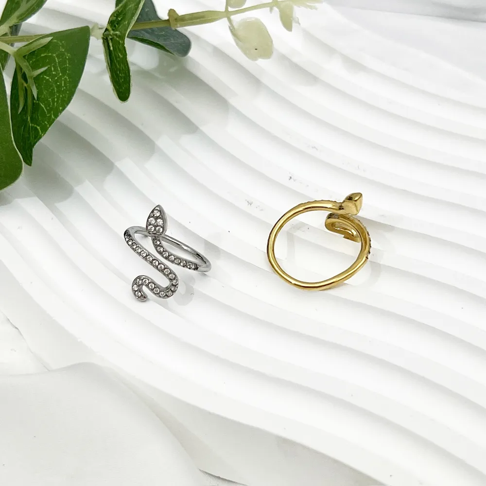 Serpente con Zirconia -Anello Regolabile in Acciaio - AAR-103-AA4478R