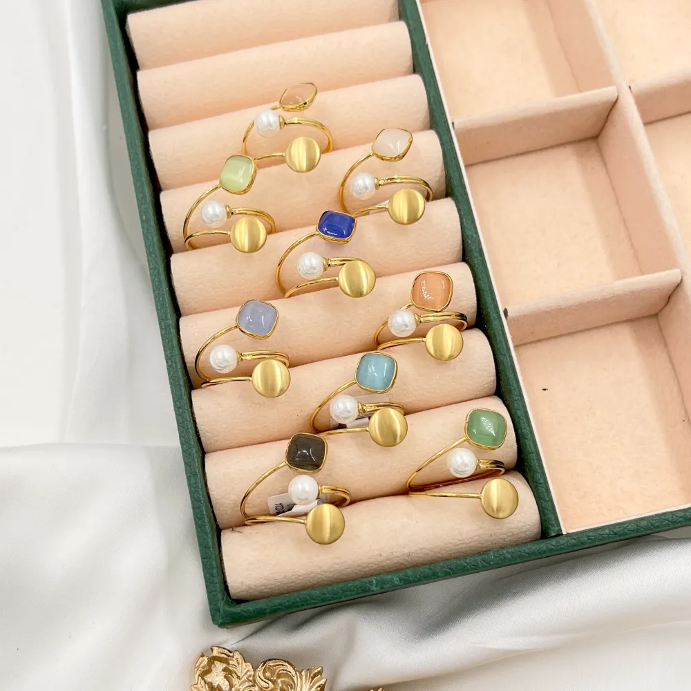 Pietra Perla-24pz Anelli Regolabili in Acciaio - AAR-103-AA5159R