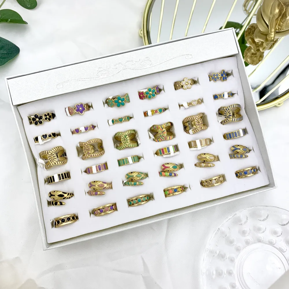 Mix Modelli Smaltati-36Pz Anelli Regolabili in Acciaio - AAR-732-19