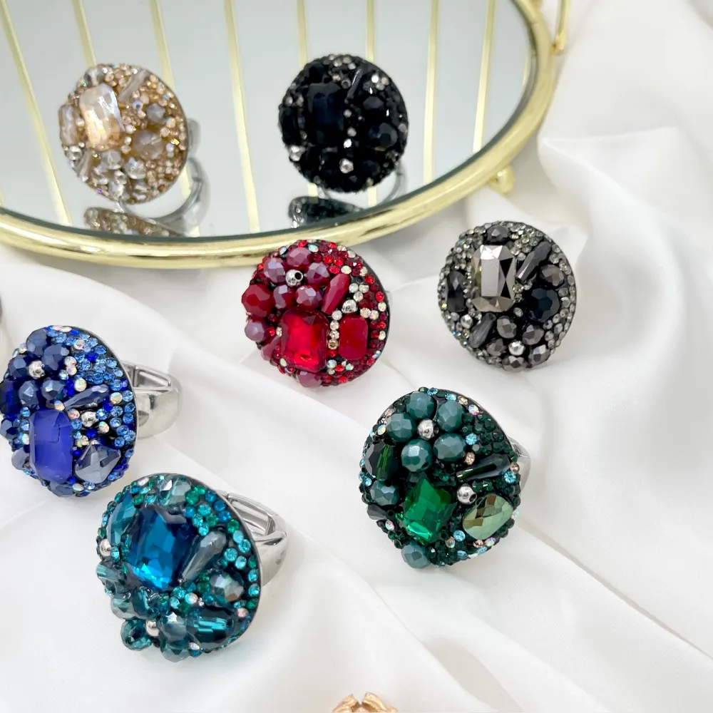 Tondo con Pietrine -Anello Regolabile in Acciaio - AAR-732-341