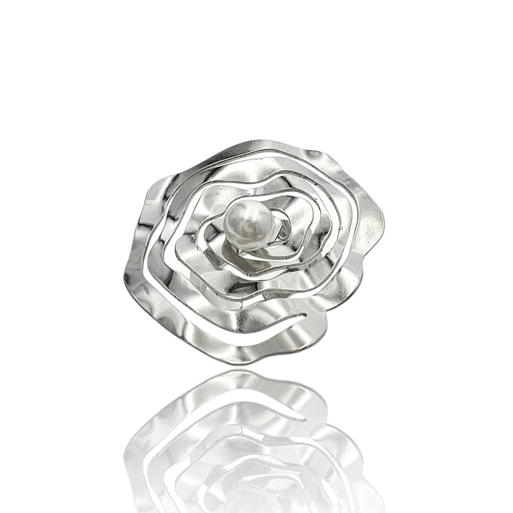 Fiore Grande con Perla-Anello Regolabile in Acciaio - AAR-759-06