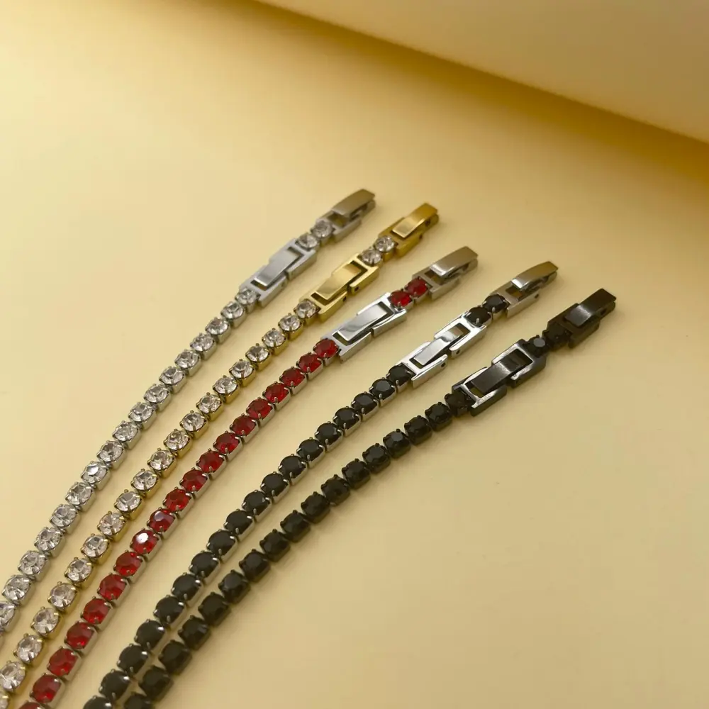 Tenni Acciaio Zirconia 4mm-Bracciale in Acciaio con Chiusura - BAC-103-AA18B-4mm Tennis Acciaio+Zirconia