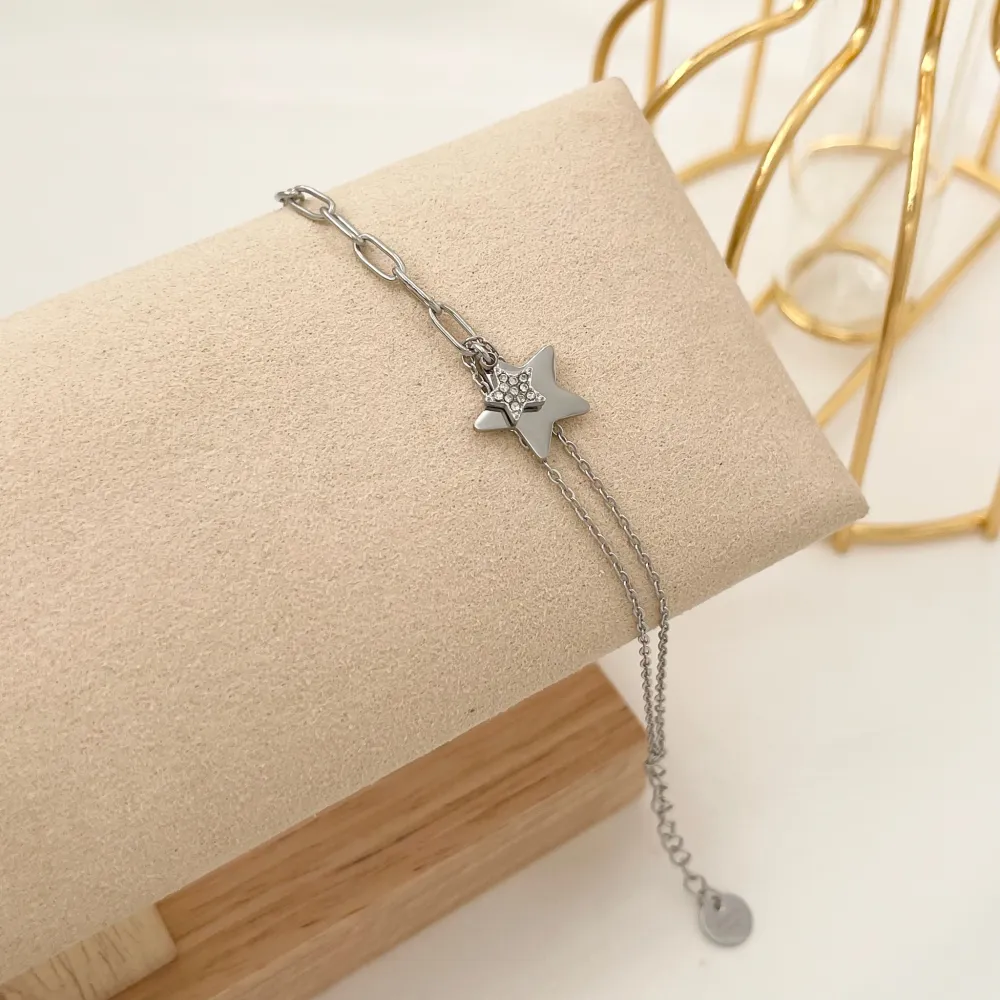 Stella con Strass-Bracciale in Acciaio - BAC-103-AA2444B