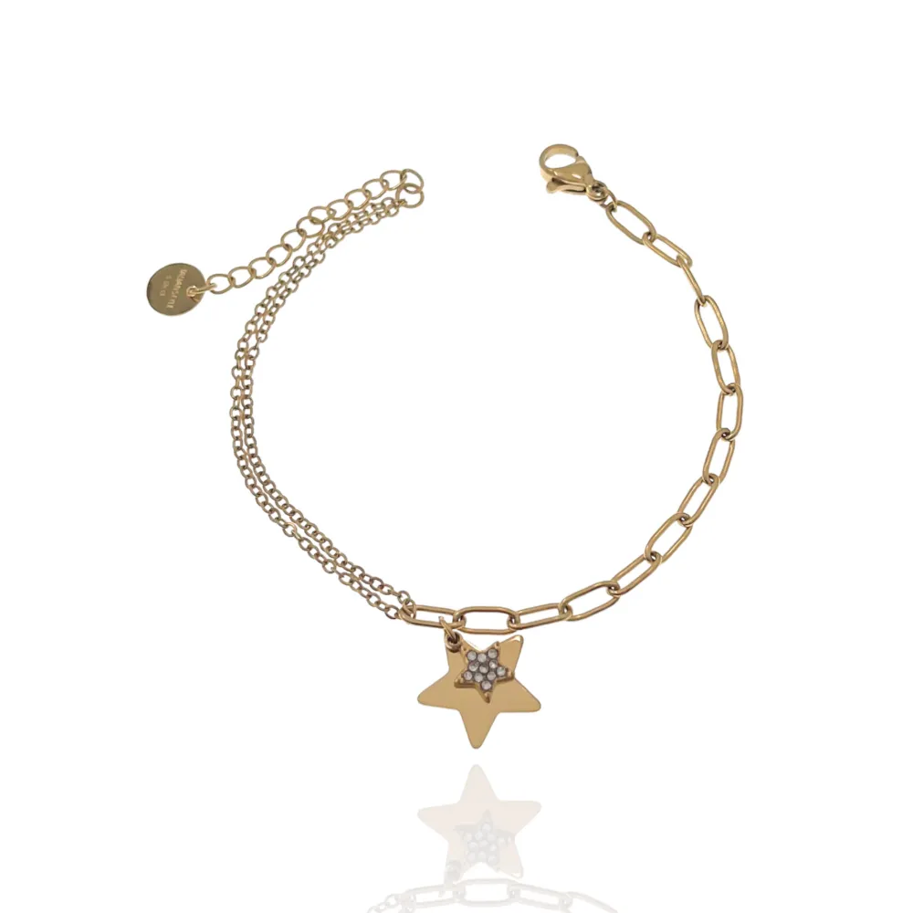 Stella con Strass-Bracciale in Acciaio - BAC-103-AA2444B