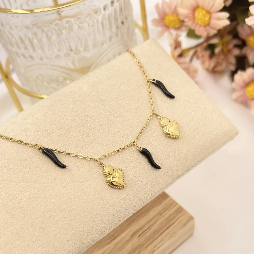 Sacro Cuore con Cornino-Bracciale in Acciaio con Chiusura - BAC-103-AA2777B