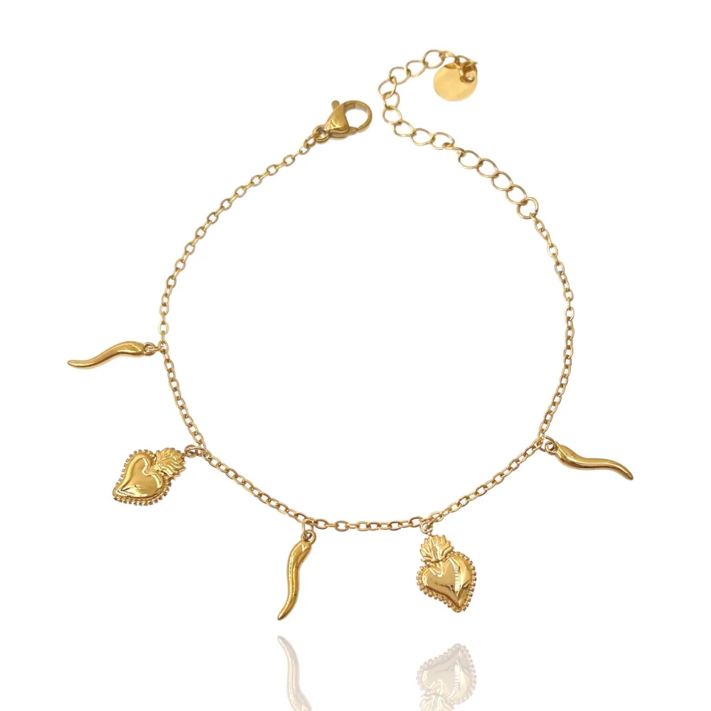 Sacro Cuore con Cornino-Bracciale in Acciaio con Chiusura - BAC-103-AA2777B