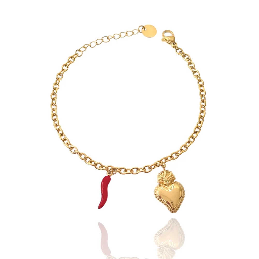 Sacro Cuore con Cornino-Bracciale in Acciaio con Chiusura - BAC-103-AA2860B