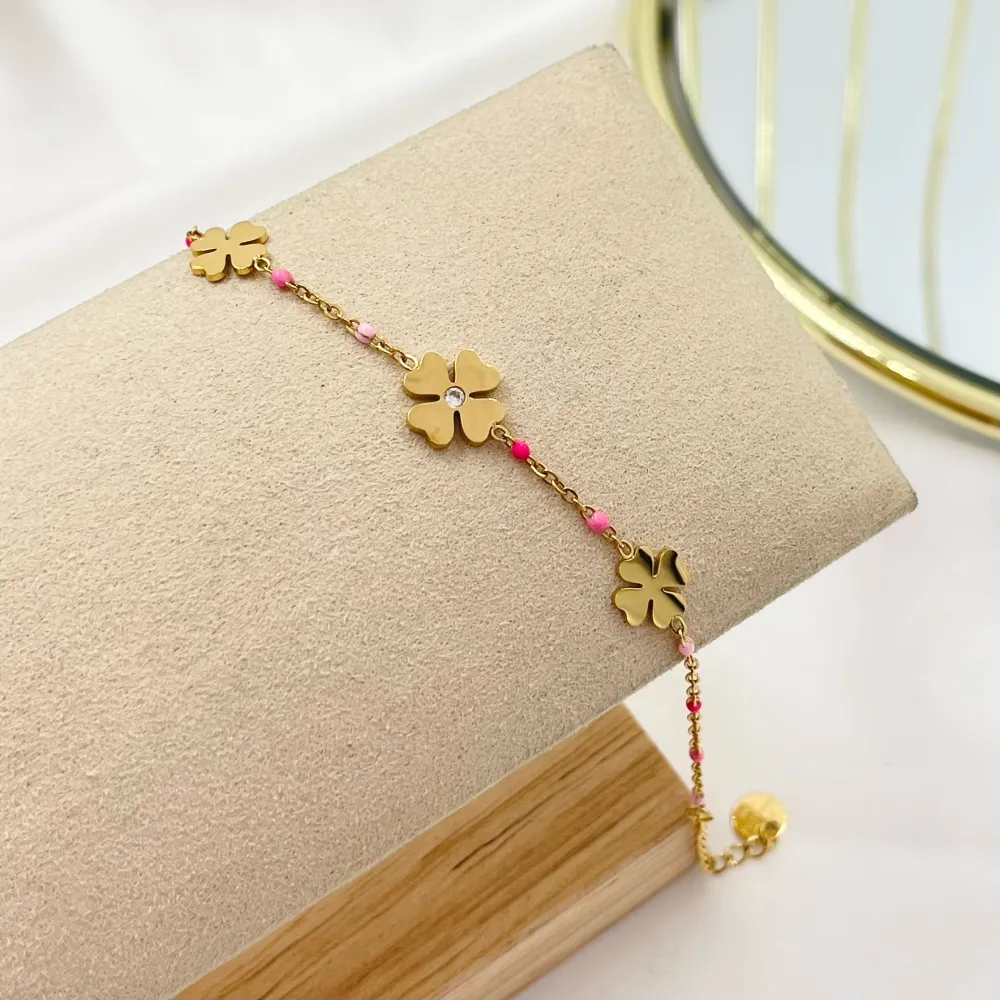 Quadrifoglio-Bracciale Smaltato in Acciaio - BAC-103-AA3446B