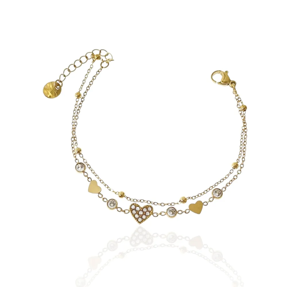 Doppio con Cuore -Bracciale in Acciaio con Chiusura - BAC-103-AA3455B