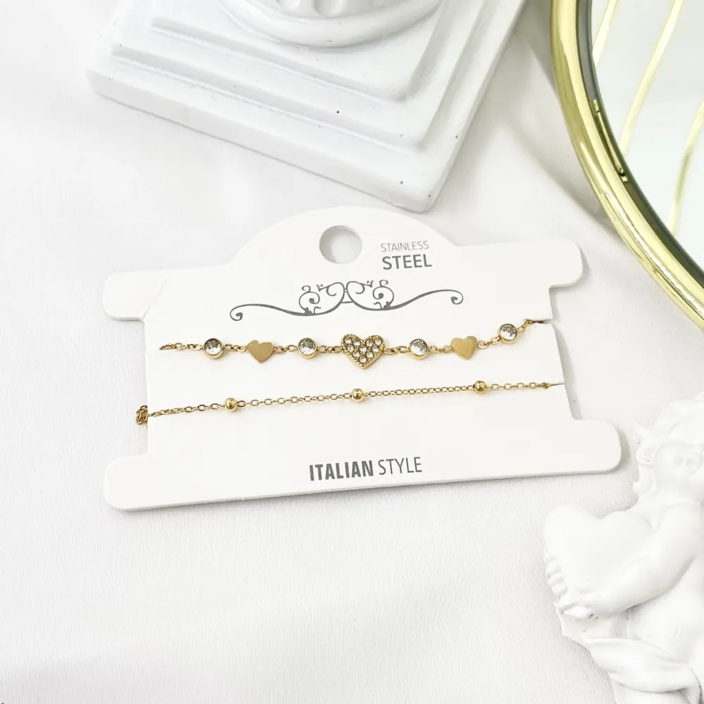 Doppio con Cuore -Bracciale in Acciaio con Chiusura - BAC-103-AA3455B